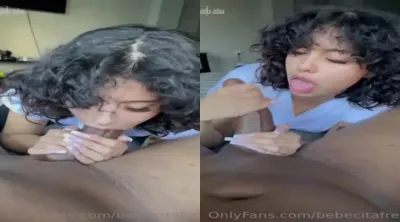 Bebecita Latina with curly hair sucking a Bbc