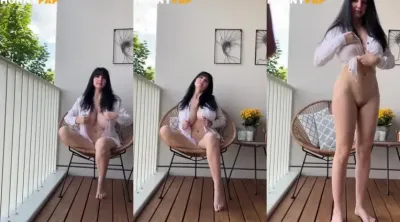 Laurine Nude Collared Shirt Bottomless Shows her